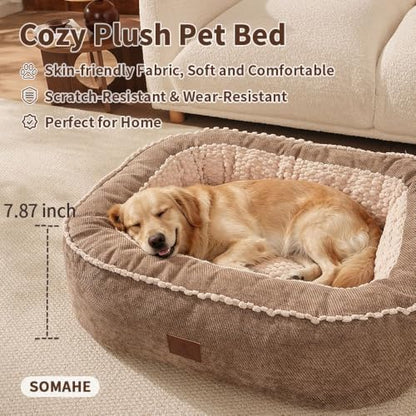 SOMAHE Calming Oval Bolster Dog Bed, Washable Cover, Large 35x28x8 Coffee