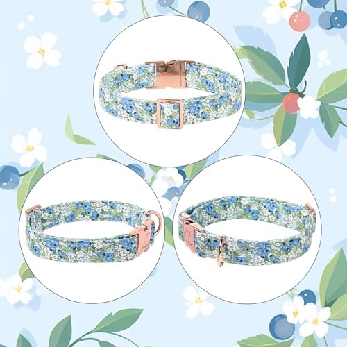 Blueberry Garden Dog Collar, Spring/Summer Cottagecore Floral Dog Collars, Adjustable Heavy Duty Girl Dogs Collar for Small Medium Large Dogs with Metal Buckle XL