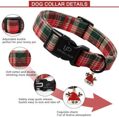 Christmas Dog Collar– Adjustable Red & Green Checkered Dog Collar for Small Medium Large Dogs, Soft Xmas Plaid Puppy Collars with Quick Release Buckle XS
