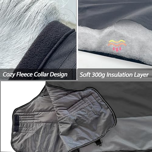 1200D Winter Horse Blanket,300g Fill,Black/Gray 81''