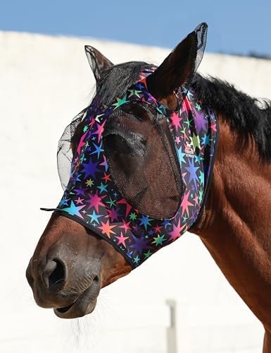 Harrison Howard Stretch Fly Mask with Forelock Opening and Patterns Comfortable Breathable Snug Fitting Horse Fly Mask Luminous Stars L