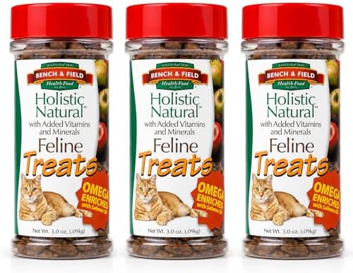 Bench & Field Holistic Natural Healthy Kitty Cat Treats | Crunchy Fish-Shaped Bites | Delicious Seafood Flavored Snack, 3-Ounce (Pack of 3 Bottles)