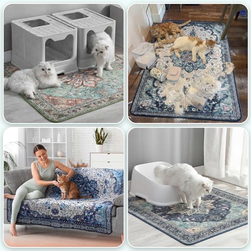 Hompet Cat Litter Mat 2 Pack, 24x36 Large Machine Washable Trapping Mats for Cats, Super Absorbent & Urine-Proof Cat Litter Box Mat for Floor, Waterproof & Non Slip Kitty Litter Rug