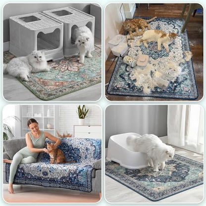 Hompet Cat Litter Mat 2 Pack, 24x36 Large Machine Washable Trapping Mats for Cats, Super Absorbent & Urine-Proof Cat Litter Box Mat for Floor, Waterproof & Non Slip Kitty Litter Rug