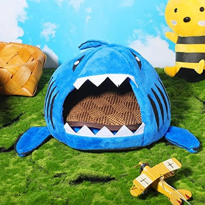 Jetec Shark Guinea Pig Hideout Bed, Small Animal Hamster House, Navy Blue