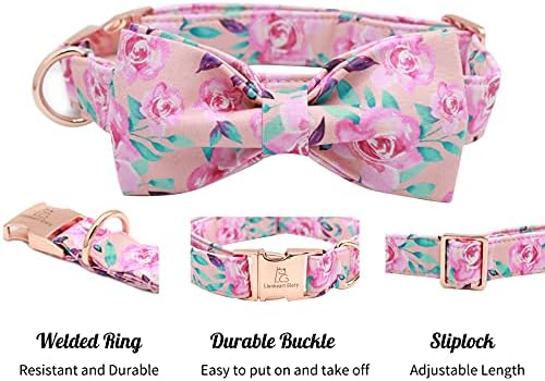 Lionheart glory Floral Rose Print Dog Collar Adjustable Soft Dog Collar with Bowtie, Girl Pet Collars for X-Small Small Medium Large Dogs