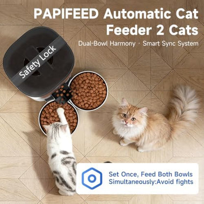 PAPIFEED Automatic Cat Feeder 2 Cats, WiFi Auto Cat Feeder with App, 7L Slow-Feed Cat Food Dispenser for Dry Food, Dual Power Supply Timed Pet Feeder for Cat, 10 Meals/Day, 12 Portions/Meal