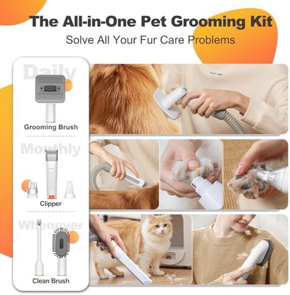 Afloia 6-in-1 Dog Grooming Vacuum Kit, Pet Clipper & Nail Grinder, White