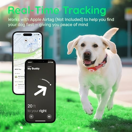 Premium Airtag Dog Collar，with IP68 Waterproof AirTag Holder,Red,M