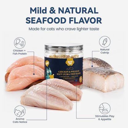 Soft Chicken & Pollock Cat Treats Thin Slices Easy Chew 3.2 oz