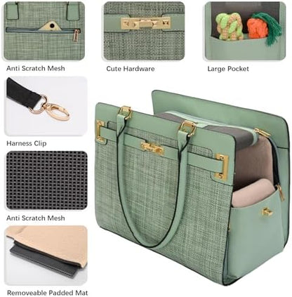 2-in-1 Stylish Dog Purse Carrier Soft-Sided Carriers Travel Tote Bag for Small Dogs Cats, Fashion Foldable Pet Bag for Puppies Small Animals with Pockets (Green, 15" L x 7.5" W x 12.2" H)