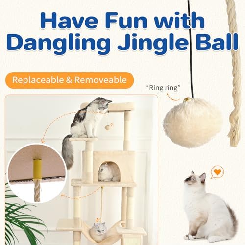 ABCPET 63" Multi-Level Cat Tree Tower for Indoor Cats, Beige