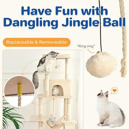 ABCPET 63" Multi-Level Cat Tree Tower for Indoor Cats, Beige