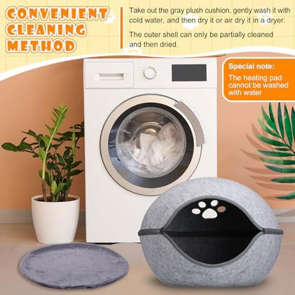 Beeveer Heated Cat Bed, Indoor Heated Cat Cave, Warmer Thermal Pet Bed with Removable Waterproof Heater for Kitty Small Dogs Gray(19.7X 17.8 x 13 Inches)