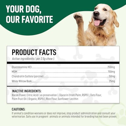 Hip & Joint Supplement for Dogs – 120 Soft Chews, Bacon Flavor | Glucosamine, Chondroitin & MSM for Mobility, Flexibility & Cartilage Support | for All Breeds