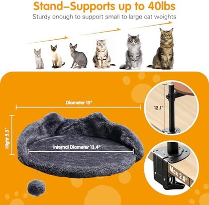 Cat Desk Bed - Adjustable Steel Frame,Faux Fur Perch Holds 40lbs