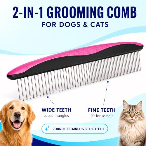 Pat Your Pet Deshedding Brush & Metal Comb Grooming Combo for Cats & Dogs