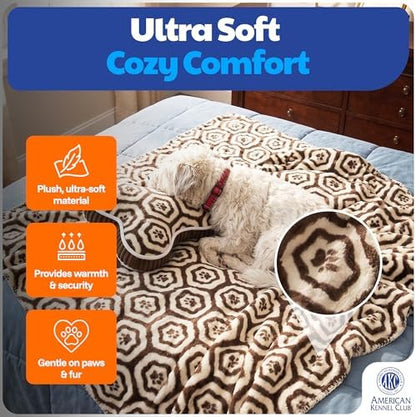 American Kennel Club 60''x50'' Pet Blanket & 10'' Pillow Set, Warm Plush Blanket for Dogs & Cats - Paw Print - Brown