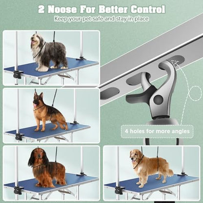 Lyromix 36'' Stainless Steel Pet Dog Grooming Table, Arm/Noose/Tray, Blue