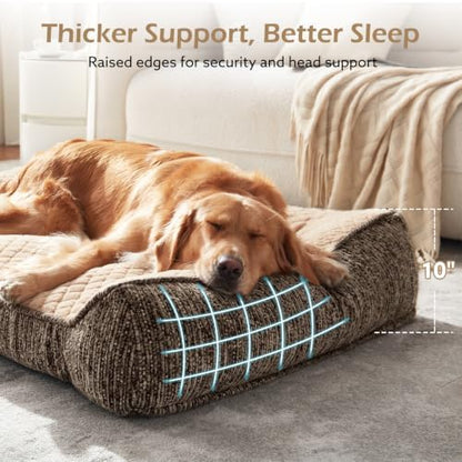 JOEJOY Extra Large Orthopedic Dog Beds Large Sized Dog, Extra Thick Supportive Big Dogs Bed with Sides and Waterproof Lining, Ultra Soft Pet Bed Sofa, Brown, 48''x35''
