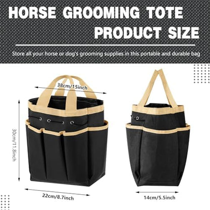 Abbylike Grooming Tote,Vintage,15 x 12 x 5.5 Inch,Khaki and Black