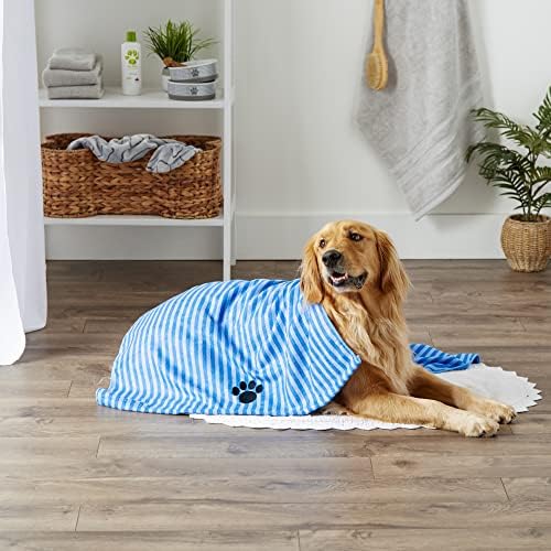 DII Design Embroidered Pet Towel, 44 x 27.5", Striped Blue