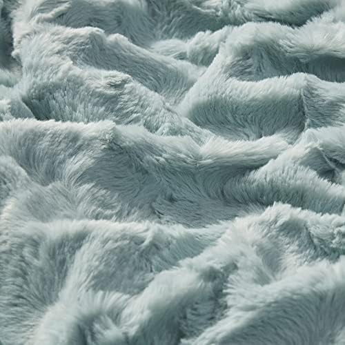 Madison Park Zuri Faux Fur Reversible Throw Blanket, 50 x 60 in, Aqua
