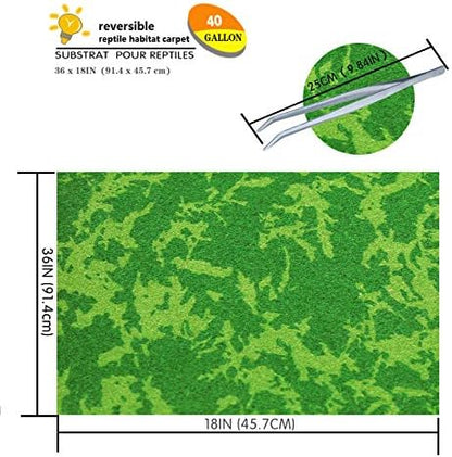 Reptile Carpet, 36 * 18in Pet Terrarium Liner,Reptiles Cage Mat/Substrate for Snakes, Chameleons, Geckos ands Kitchen Use(2sheets) with Tweezers Feeding Tongs
