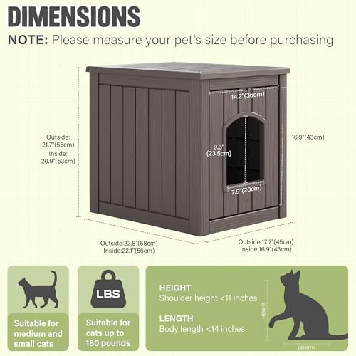 Cat Litter Box Enclosure, Feral Outdoor Cat Enclosure Weatherproof for Winter Outside, Litter Box Furniture Fit Litter Box, Sturdy Resin Shelter for Living Room, Easy to Assemble, Grey