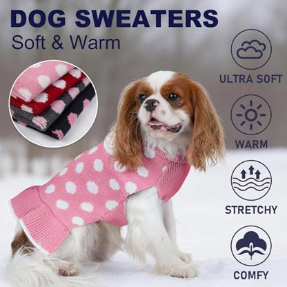 KYEESE Dog Sweater Dress for Small Dogs Turtleneck Thick Knit Pullover