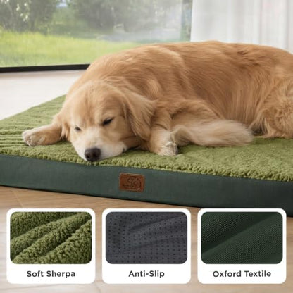 Bedsure XL Dog Bed, Extra Large Pet Bed with Comfy Sherpa,44x32 Dark Green