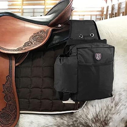 Harrison Howard Equestrian Western Saddle Bag Nylon Water Bottle/Gear Carrier Convenient Saddle Bag Black