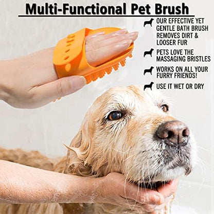 XIGOU Dog Bath Brush, 2 Pcs Short Hair Grooming Brush for Dogs & Cats - Soothing Massage Rubber Bristles Curry Comb with Adjustable Handle