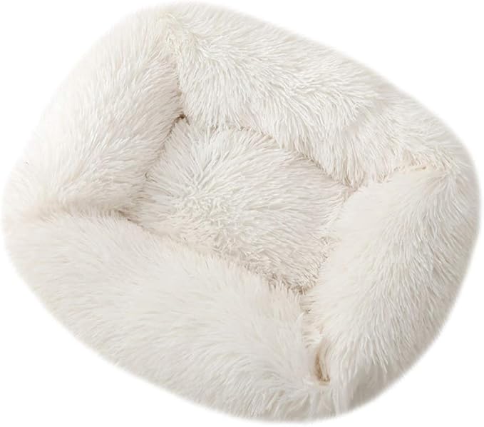 La La Pet® Donut Dog Cat Bed Cozy Cave Pet Bed Burrow Dog Bed Calming Cuddler Self-Warming Pet Bed Soft Plush Pet Cushion Improved Sleep for Cats Small Medium Dogs White XS