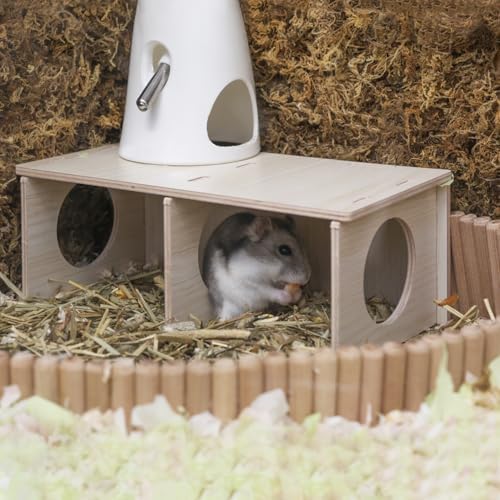 Hamster Peep Tunnel, 2-Chamber Wooden Hamster Hideout, Water-Resistant Platform for Dwarf Hamsters and Small Pets, 8.3" x 4.3" x 3.1"