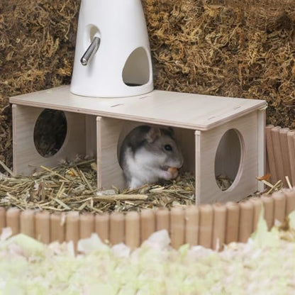 Hamster Peep Tunnel, 2-Chamber Wooden Hamster Hideout, Water-Resistant Platform for Dwarf Hamsters and Small Pets, 8.3" x 4.3" x 3.1"