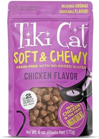 Tiki Cat Soft & Chewy Cat Treats, Chicken Flavor, 6 oz. Pouch