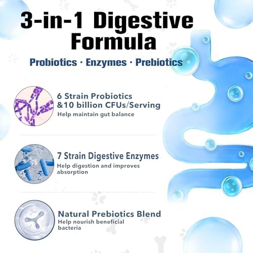 Probiotics for Dogs Supports Digestive Health, Natural Probiotic Supplement with Digestive Enzymes and Prebiotic, Probiotic Chews for Dogs Gut Health, Relieve Diarrhea, Itchy Skin, Enhance Immunity