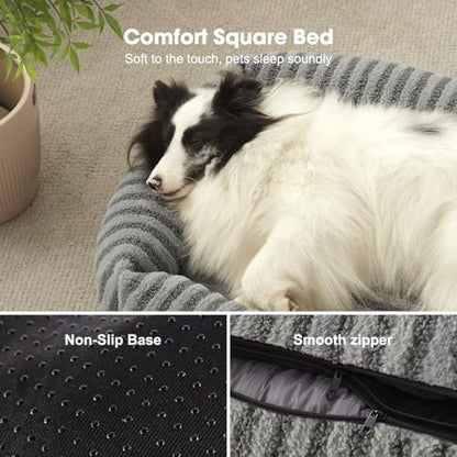 MIXJOY Dog Beds for Small Dogs Cats, Soft Cat Bed for Indoor Cats, Rectangle Pet Bed for Puppy Kitty, Washable Dog Bed with Removable Cover, Anti Slip Bottom, 20"x19"x6", Grey