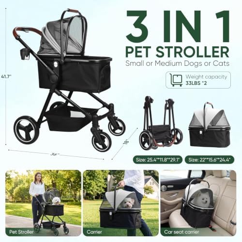 3-in-1 Foldable Pet Stroller for Dogs/Cats