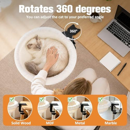 Cat Desk Bed Clamp On, 360 Swivel Faux Fur Perch, Beige