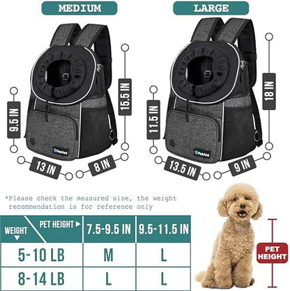 PetAmi Adjustable Chest Carrier Backpack for Dogs & Cats, Ventilated, Hiking & Camping, Up to 15 lbs, Dark Gray