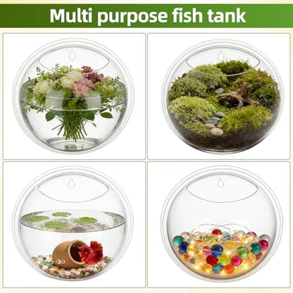 iplusmile Wall Mounted Fish Bowl - 9 Inch Round Acrylic Betta Fish Tank, Hanging Bubble Vase for Plant Propagation & Home Office Wall Decorations