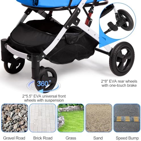 Pet Stroller for Small Dogs and Cats, 33 lb, One-Hand Fold, Blue