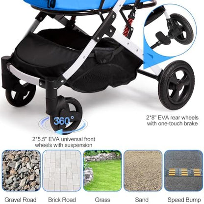 Pet Stroller for Small Dogs and Cats, 33 lb, One-Hand Fold, Blue
