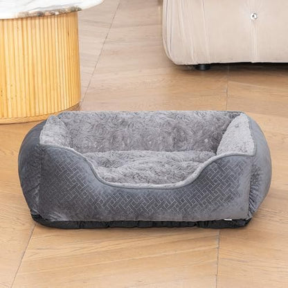 Dog Bed Extra Large, Super Soft Rectangle Dog Beds, Washable Warming Pet Bed with Anti-Slip Bottom, Anti-Anxiety, Grey, 35 x 25 x 9inch