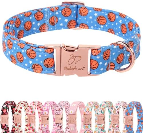 Adjustable Boy Dog Collar - Cute Blue Basketball Print Dog Collars for Giant Large Dogs, Durable Pet Heavy Duty Metal Buckle Collar XL