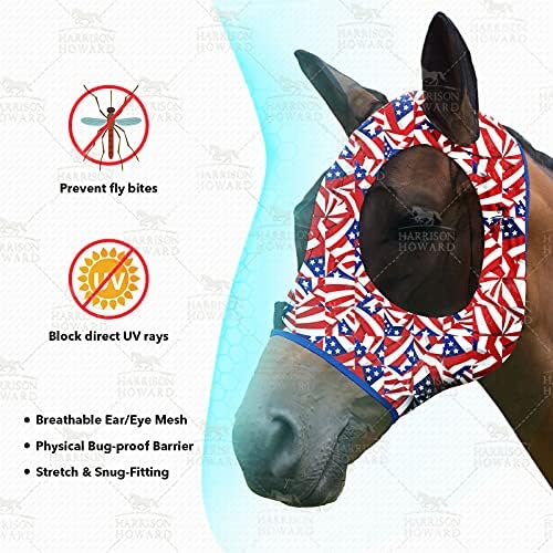 Harrison Howard Elasticity Horse Fly Mask Superb Comfort with UV Protection -Flag Grid (M，Cob)