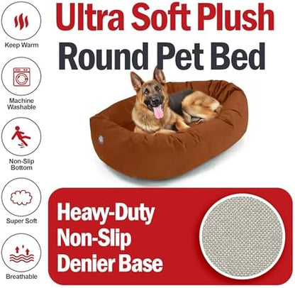 Majestic Pet 52 Inch Suede Calming Dog Bed Washable – Cozy Soft Round Dog Bed w/Spine Support for Dogs to Rest Head - Fluffy Donut Dog Bed 52x35x11 (Inch) - Round Pet Bed X- Large – Rust (2025)