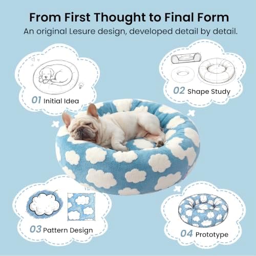 LE SURE Shown on TV Jacquard Donut Dog Beds Large Sized Dog,Blue 33x33x8in
